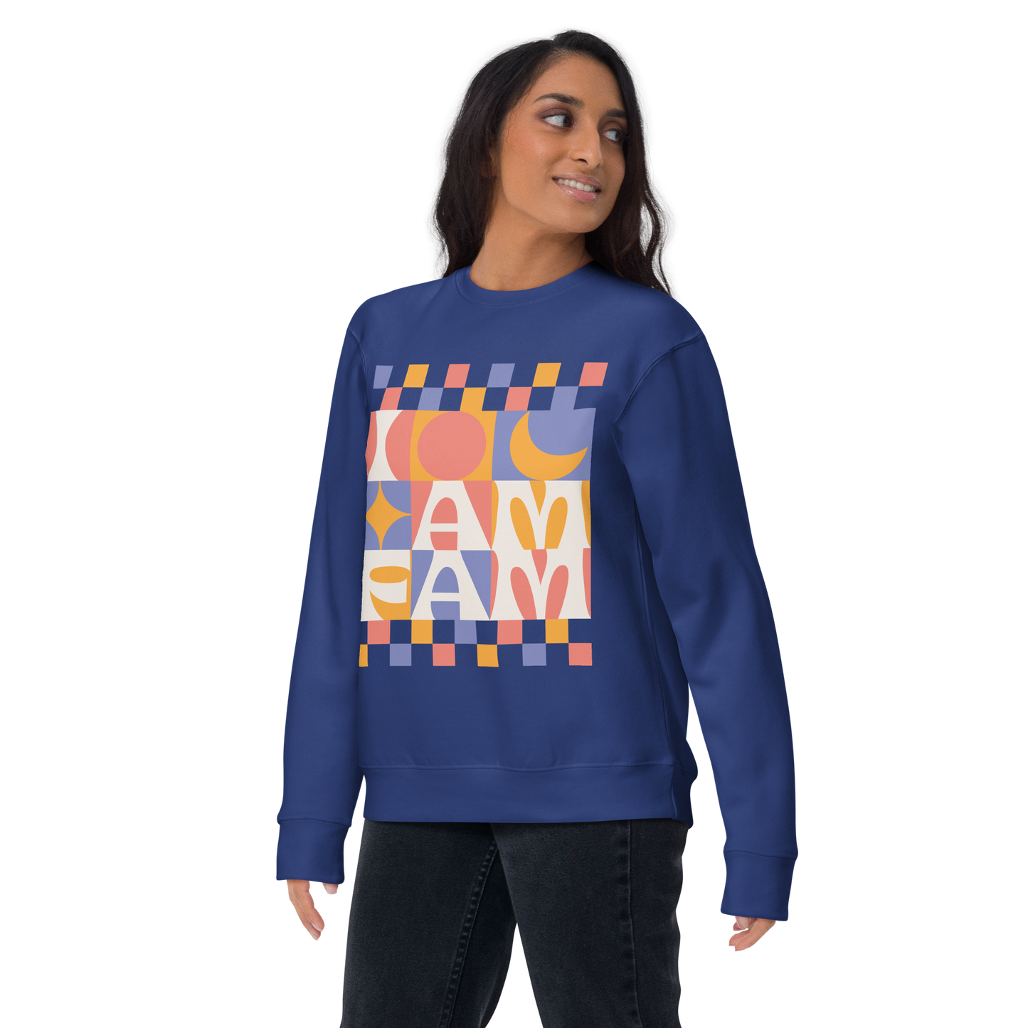 I AM FAM - classic navy check sweatshirt