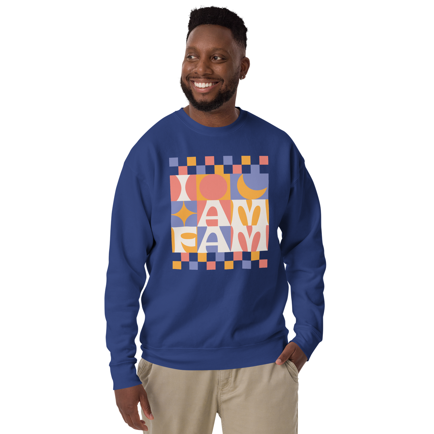 I AM FAM - classic navy check sweatshirt